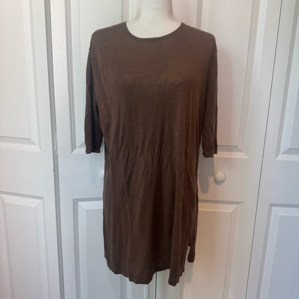 Linen Blend J.Jill Dark Chocolate Brown Tunic Top Elevated Basics